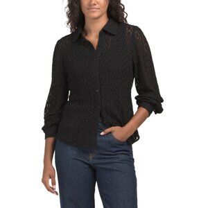 GREIGE Black Long Sleeve Stretchy Lace Shirt